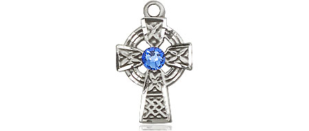 Sterling Silver Celtic Cross Medal with a 3mm Sapphire Swarovski stone