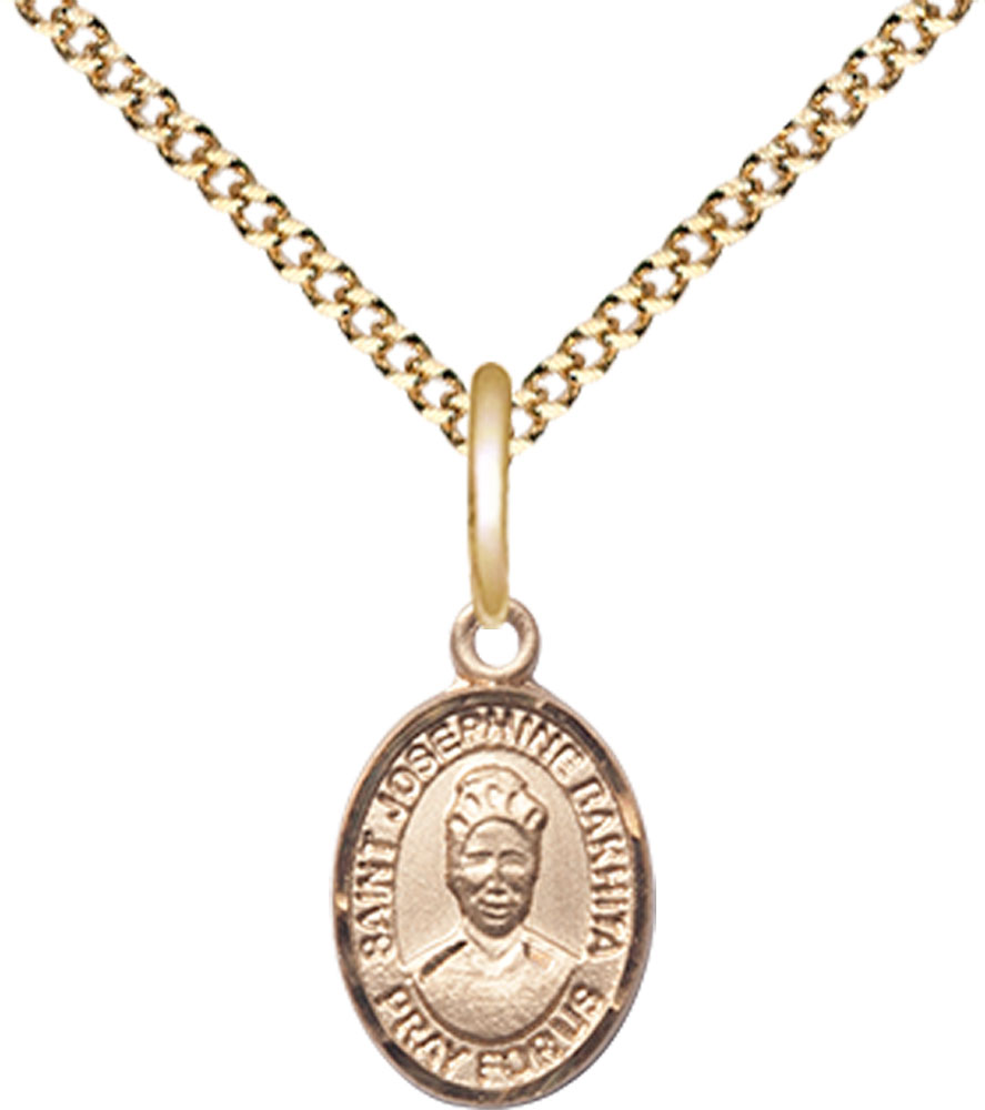 14kt Gold Filled Saint Josephine Bakhita Pendant on a 18 inch Gold Plate Light Curb chain