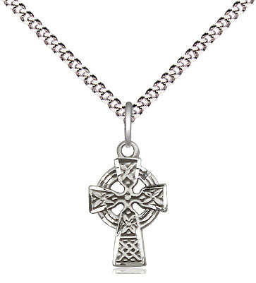 Sterling Silver Celtic Cross Pendant on a 18 inch Light Rhodium Light Curb chain