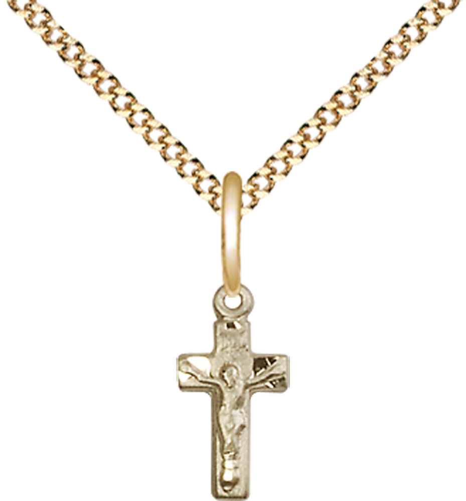 14kt Gold Filled Crucifix Pendant on a 18 inch Gold Plate Light Curb chain