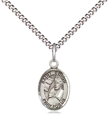 Sterling Silver Saint Edwin Pendant on a 18 inch Light Rhodium Light Curb chain