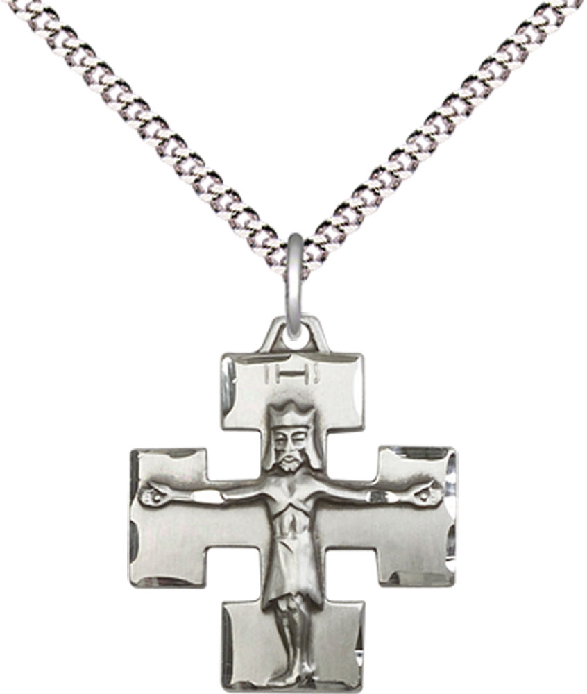 Sterling Silver Modern Crucifix Pendant on a 18 inch Light Rhodium Light Curb chain