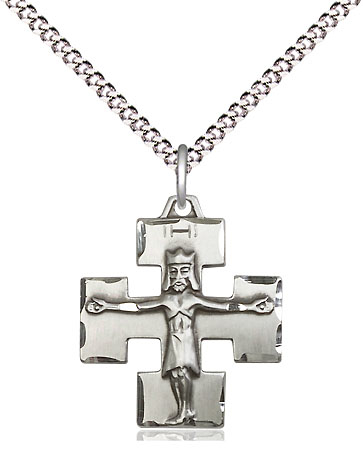 Sterling Silver Modern Crucifix Pendant on a 18 inch Light Rhodium Light Curb chain