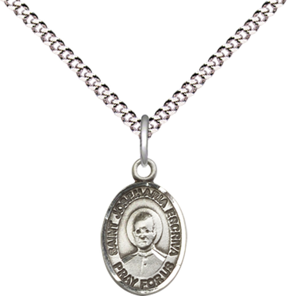 Sterling Silver Saint Josemaria Escriva Pendant on a 18 inch Light Rhodium Light Curb chain