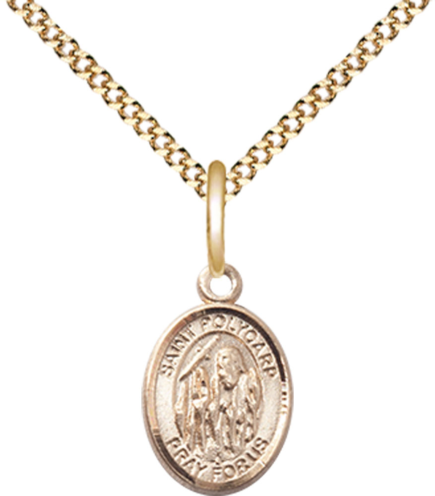 14kt Gold Filled Saint Polycarp of Smyrna Pendant on a 18 inch Gold Plate Light Curb chain