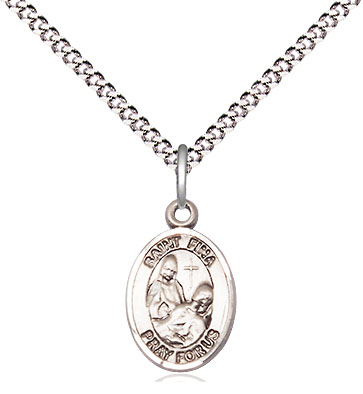 Sterling Silver Saint Fina Pendant on a 18 inch Light Rhodium Light Curb chain