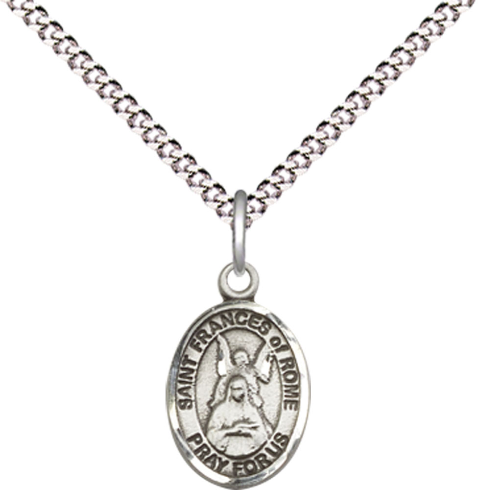 Sterling Silver Saint Frances of Rome Pendant on a 18 inch Light Rhodium Light Curb chain