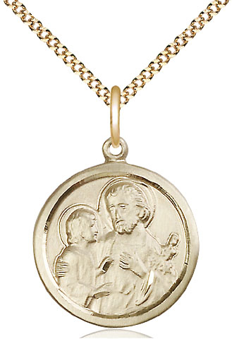 14kt Gold Filled Saint Joseph Pendant on a 18 inch Gold Plate Light Curb chain