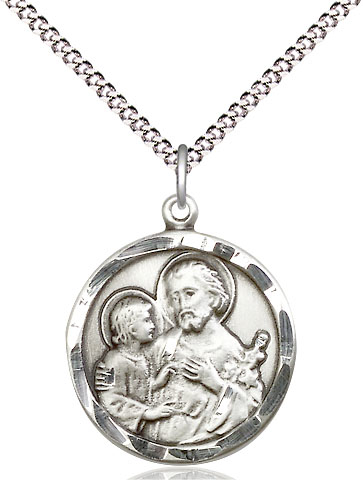 Sterling Silver Saint Joseph Pendant on a 18 inch Light Rhodium Light Curb chain