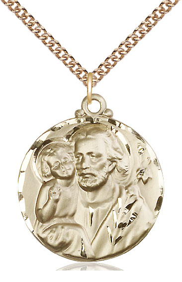 14kt Gold Filled Saint Joseph Pendant on a 24 inch Gold Filled Heavy Curb chain