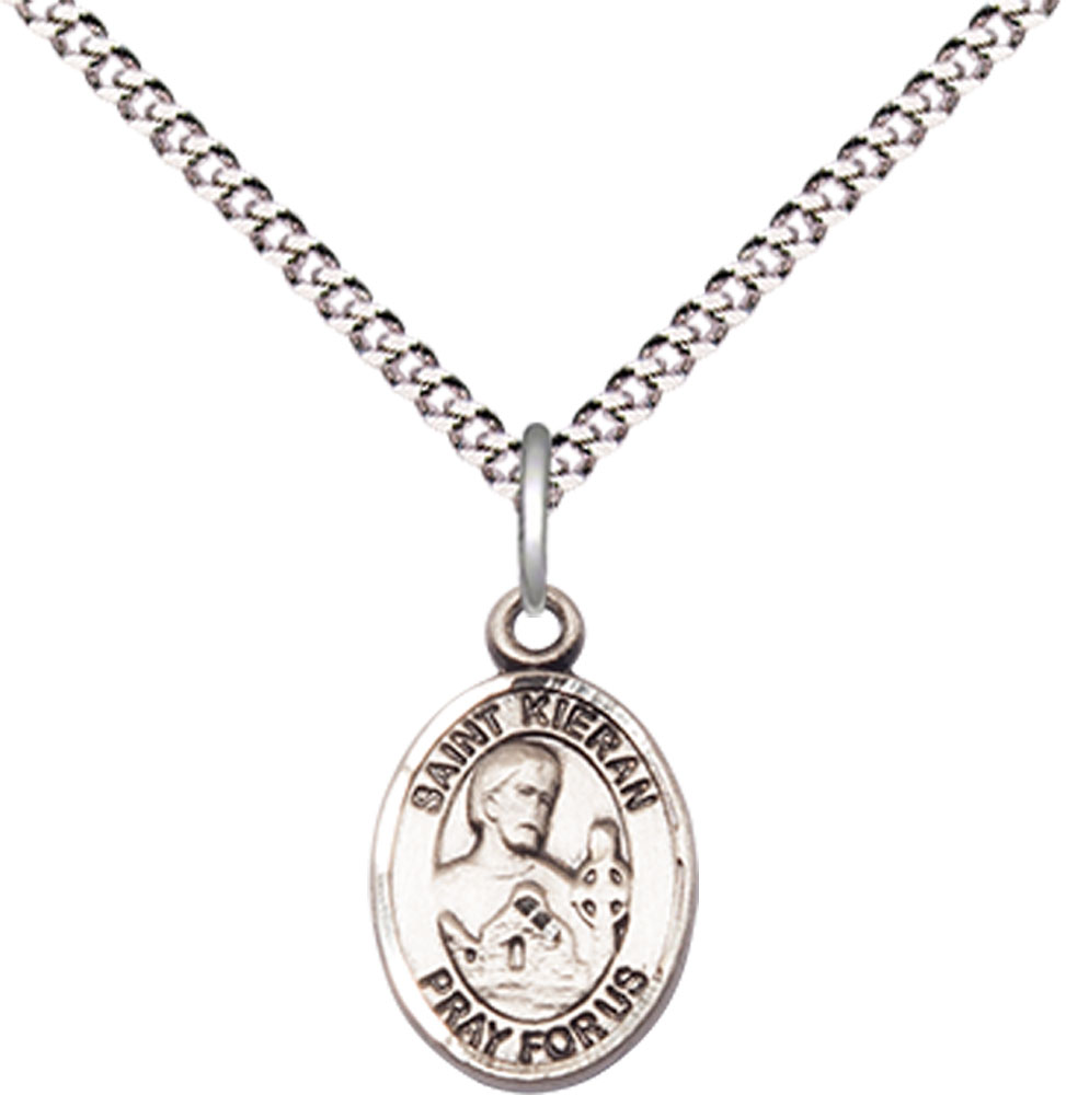 Sterling Silver Saint Kieran Pendant on a 18 inch Light Rhodium Light Curb chain
