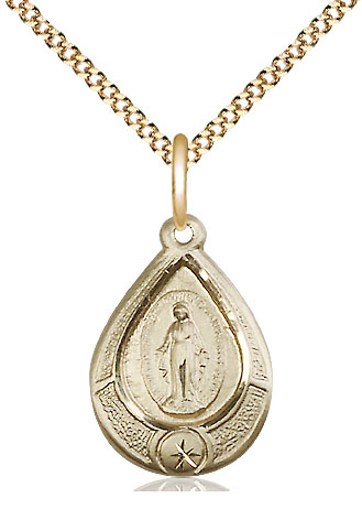 14kt Gold Filled Miraculous Pendant on a 18 inch Gold Plate Light Curb chain