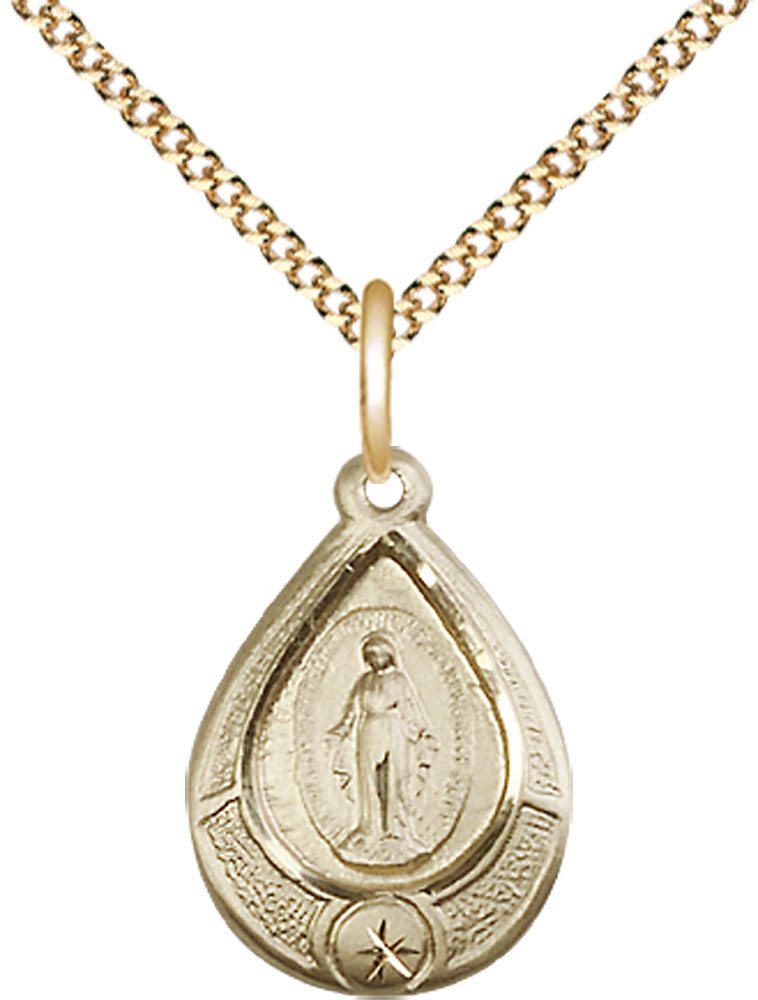 14kt Gold Filled Miraculous Pendant on a 18 inch Gold Plate Light Curb chain