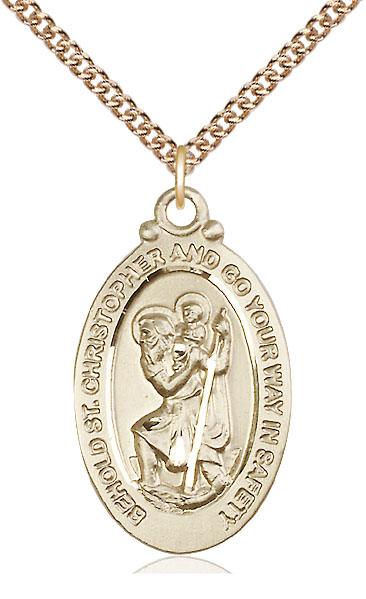 14kt Gold Filled Saint Christopher Pendant on a 24 inch Gold Filled Heavy Curb chain