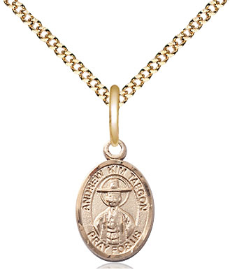 14kt Gold Filled Saint Andrew Kim Taegon Pendant on a 18 inch Gold Plate Light Curb chain