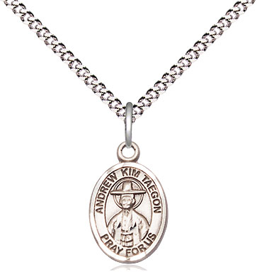 Sterling Silver Saint Andrew Kim Taegon Pendant on a 18 inch Light Rhodium Light Curb chain