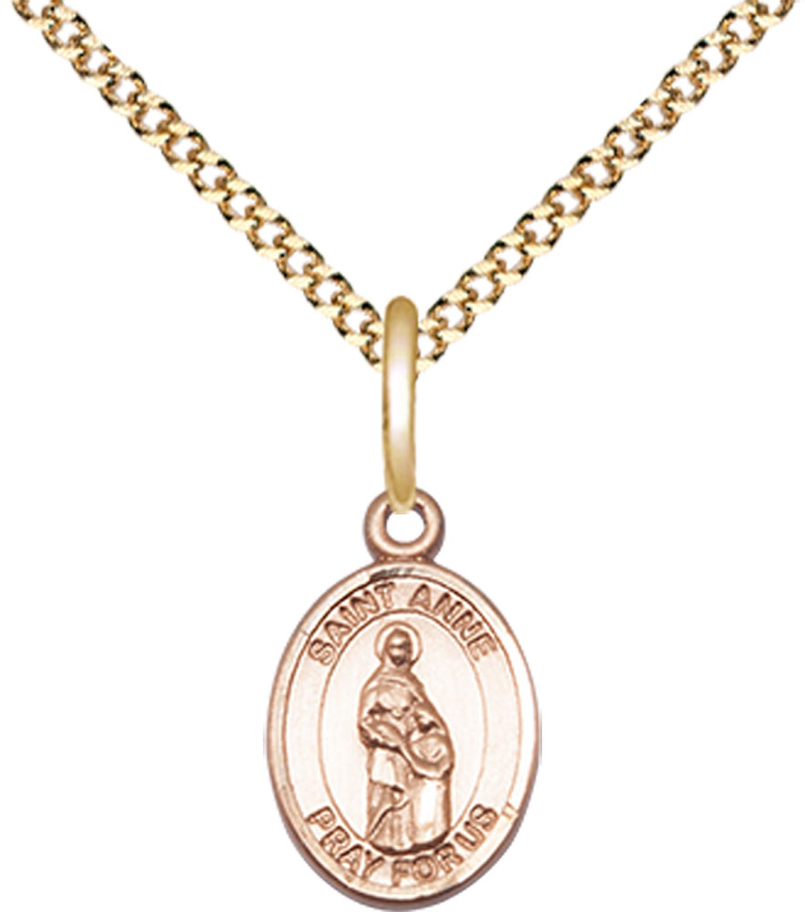 14kt Gold Filled Saint Anne Pendant on a 18 inch Gold Plate Light Curb chain
