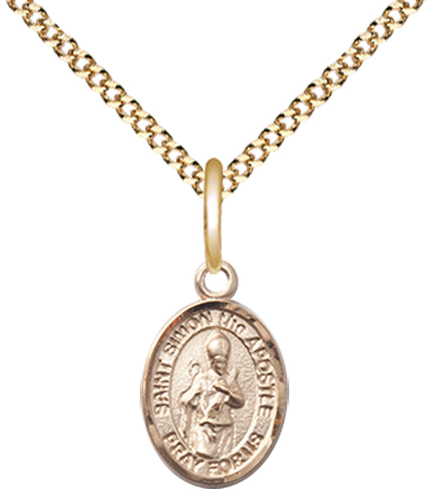 14kt Gold Filled Saint Simon the Apostle Pendant on a 18 inch Gold Plate Light Curb chain