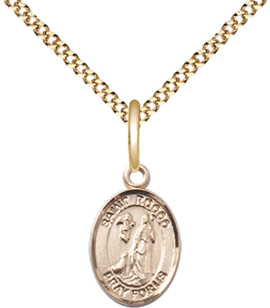14kt Gold Filled Saint Rocco Pendant on a 18 inch Gold Plate Light Curb chain