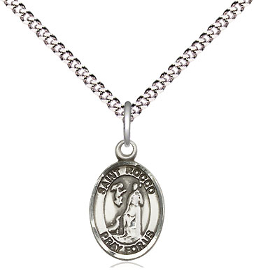 Sterling Silver Saint Rocco Pendant on a 18 inch Light Rhodium Light Curb chain