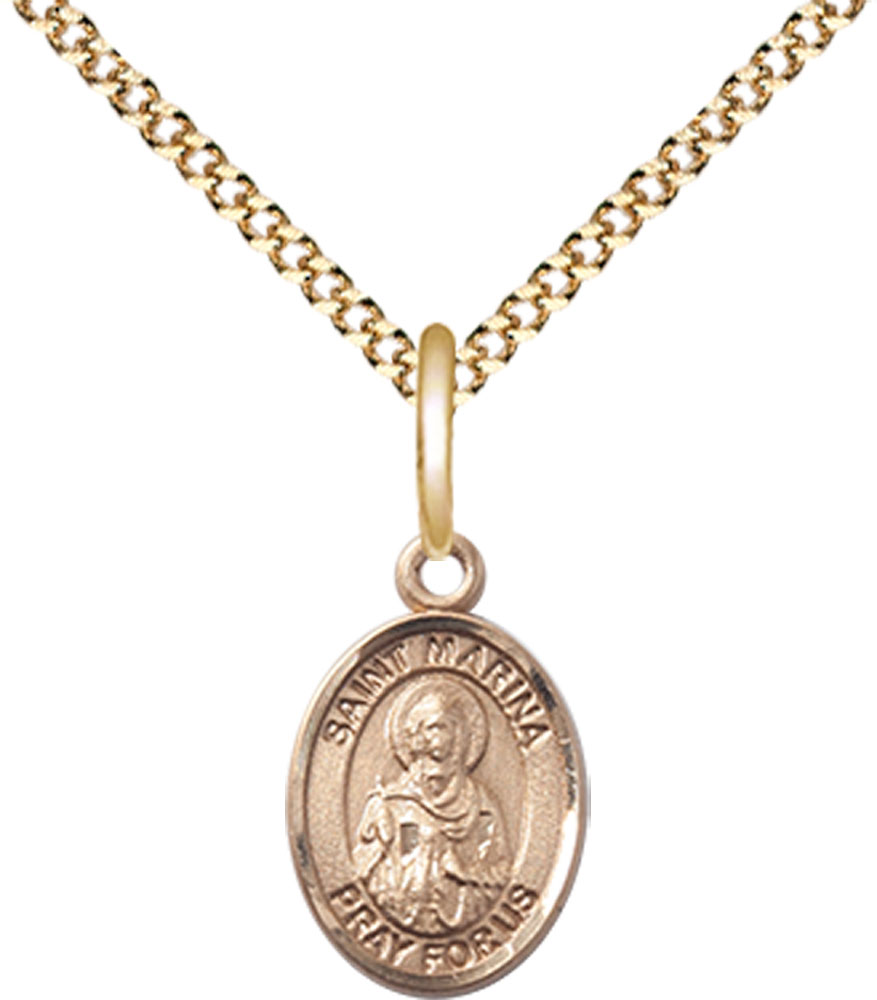 14kt Gold Filled Saint Marina Pendant on a 18 inch Gold Plate Light Curb chain