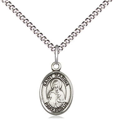 Sterling Silver Saint Marina Pendant on a 18 inch Light Rhodium Light Curb chain