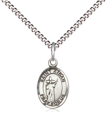 Sterling Silver Saint Aidan of Lindesfarne Pendant on a 18 inch Light Rhodium Light Curb chain