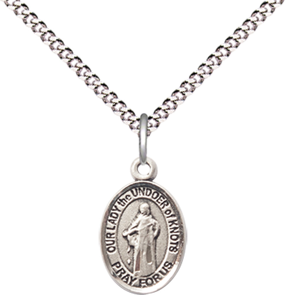 Sterling Silver Our Lady of Knots Pendant on a 18 inch Light Rhodium Light Curb chain