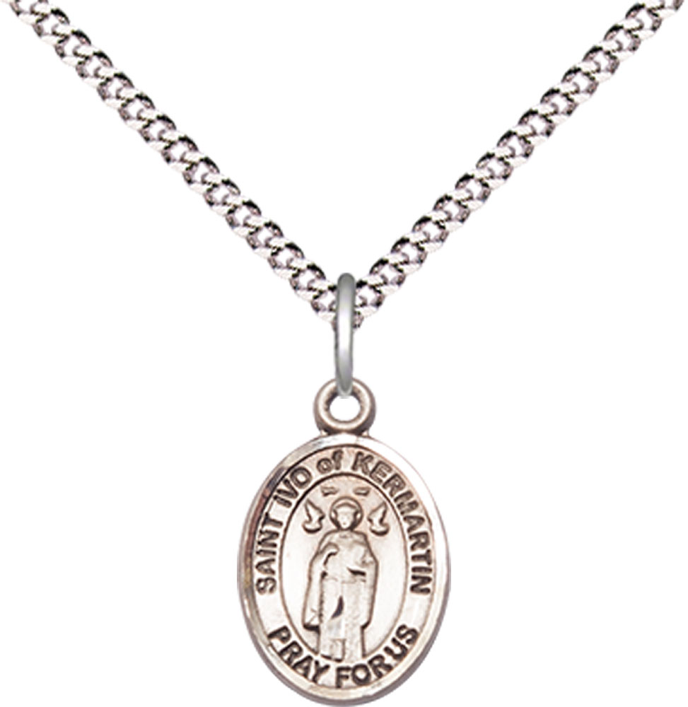Sterling Silver Saint Ivo Pendant on a 18 inch Light Rhodium Light Curb chain