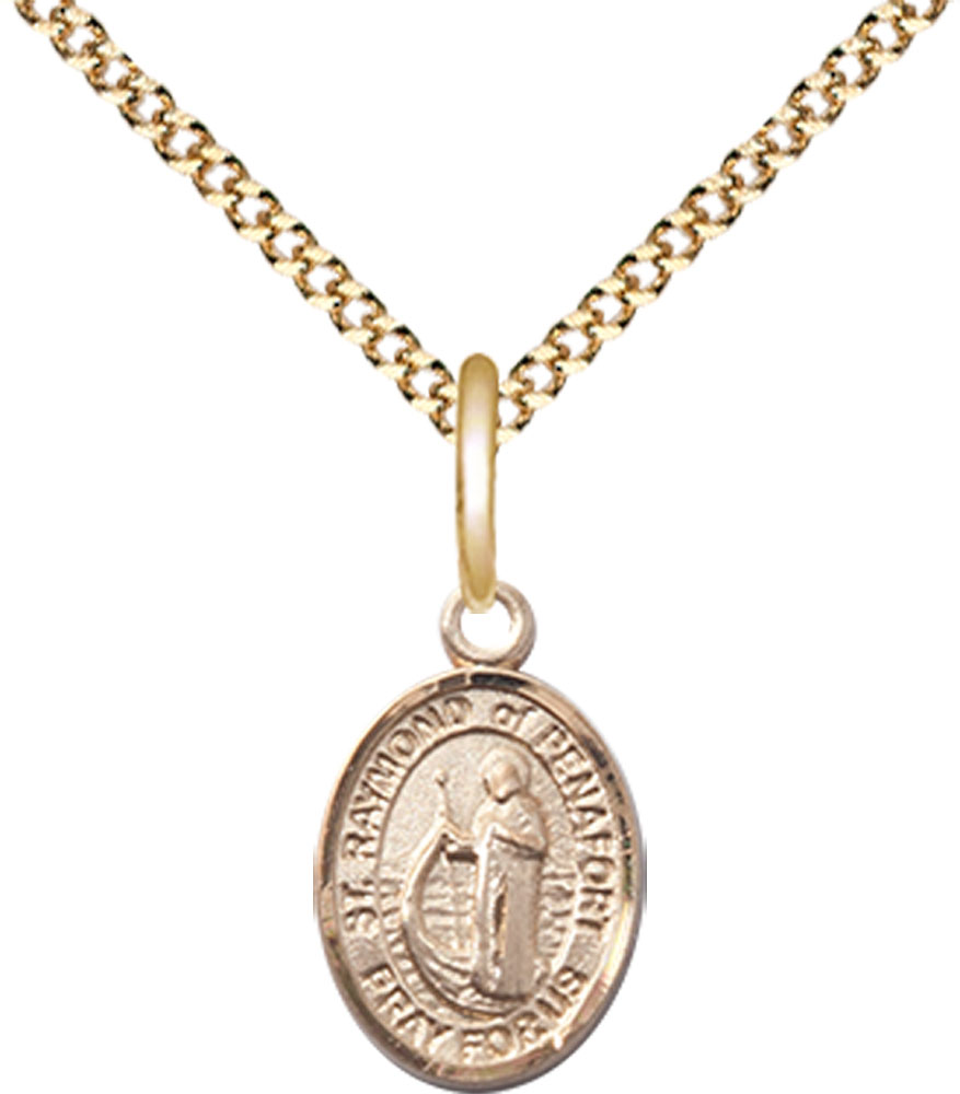 14kt Gold Filled Saint Raymond of Penafort Pendant on a 18 inch Gold Plate Light Curb chain