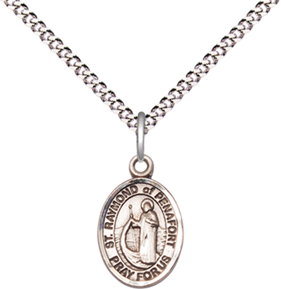 Sterling Silver Saint Raymond of Penafort Pendant on a 18 inch Light Rhodium Light Curb chain