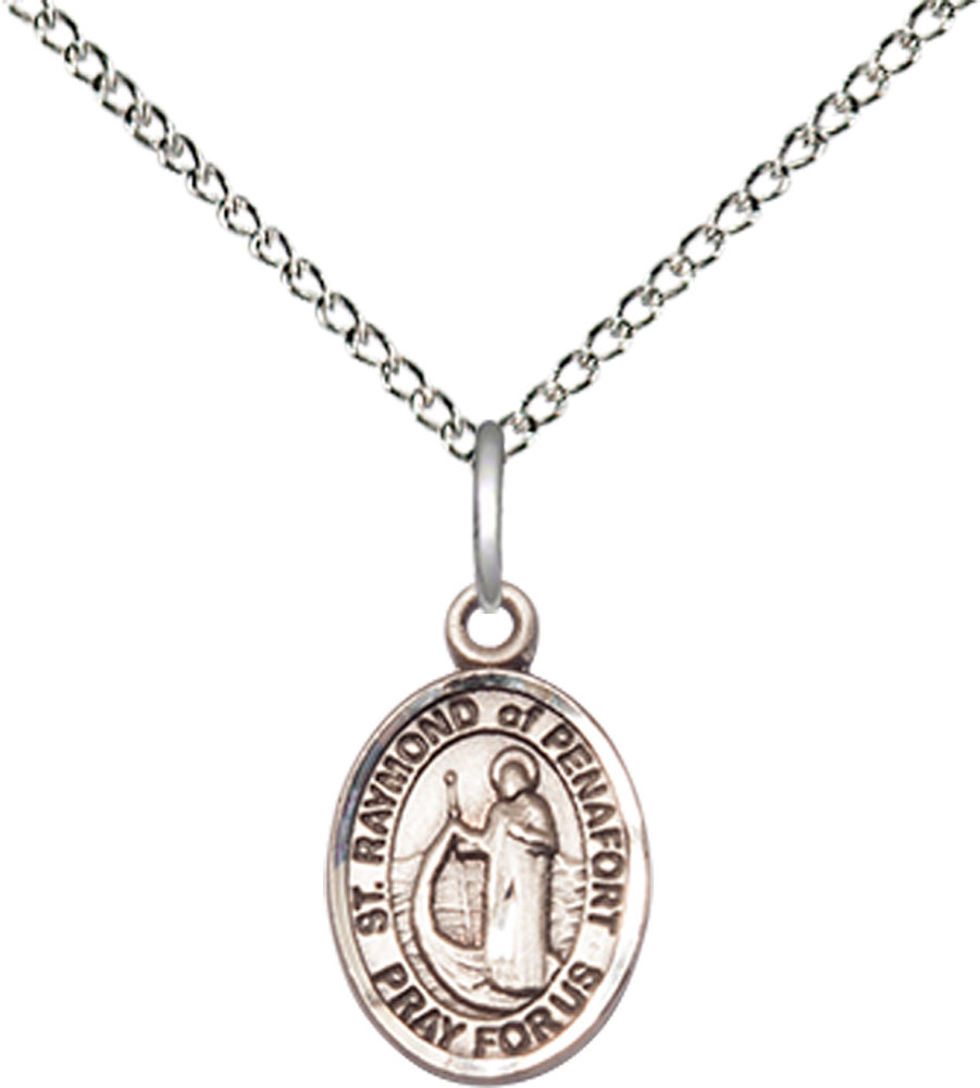Sterling Silver Saint Raymond of Penafort Pendant on a 18 inch Sterling Silver Light Curb chain