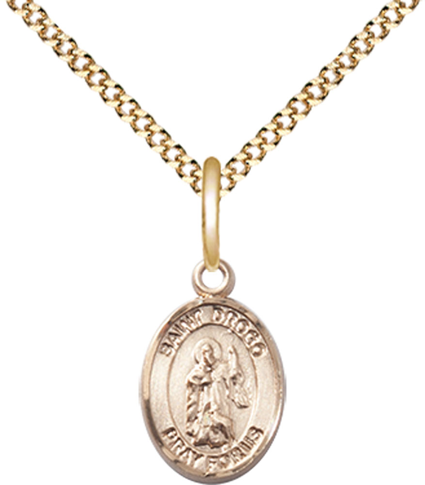 14kt Gold Filled Saint Drogo Pendant on a 18 inch Gold Plate Light Curb chain