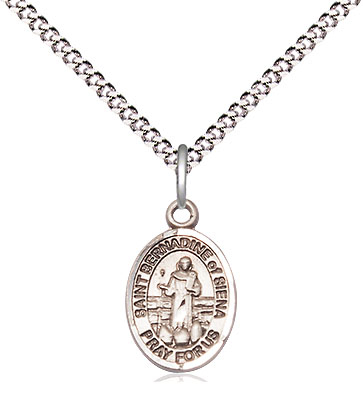 Sterling Silver Saint Bernadine of Sienna Pendant on a 18 inch Light Rhodium Light Curb chain