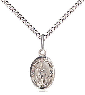 Sterling Silver Our Lady of Assumption Pendant on a 18 inch Light Rhodium Light Curb chain