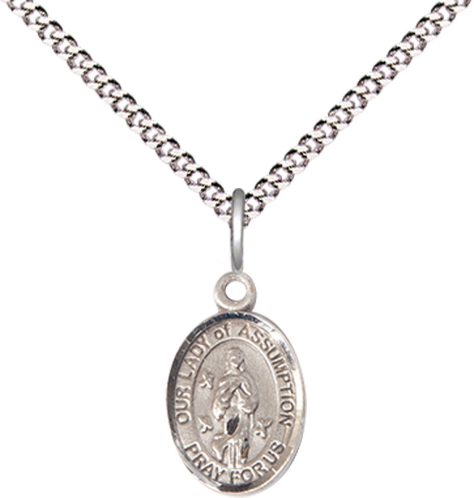 Sterling Silver Our Lady of Assumption Pendant on a 18 inch Light Rhodium Light Curb chain