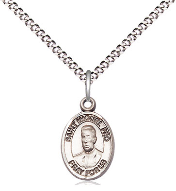 Sterling Silver Blessed Miguel Pro Pendant on a 18 inch Light Rhodium Light Curb chain