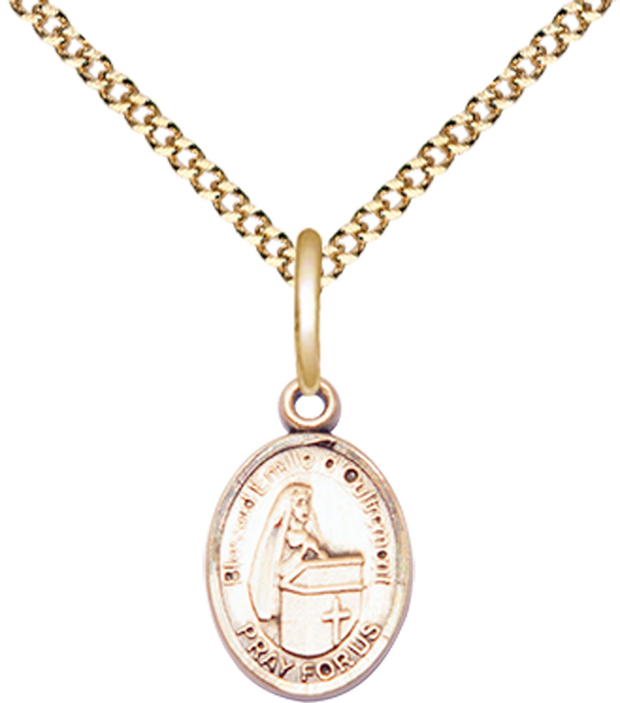 14kt Gold Filled Blessed Emilee Doultremont Pendant on a 18 inch Gold Plate Light Curb chain