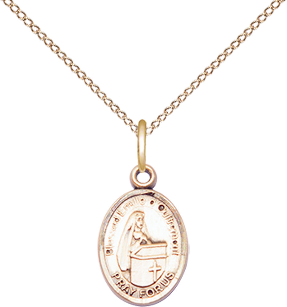 14kt Gold Filled Blessed Emilee Doultremont Pendant on a 18 inch Gold Filled Light Curb chain