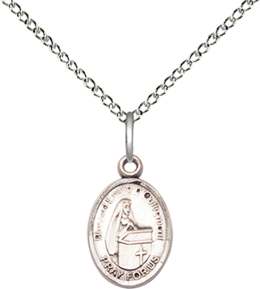Sterling Silver Blessed Emilee Doultremont Pendant on a 18 inch Sterling Silver Light Curb chain