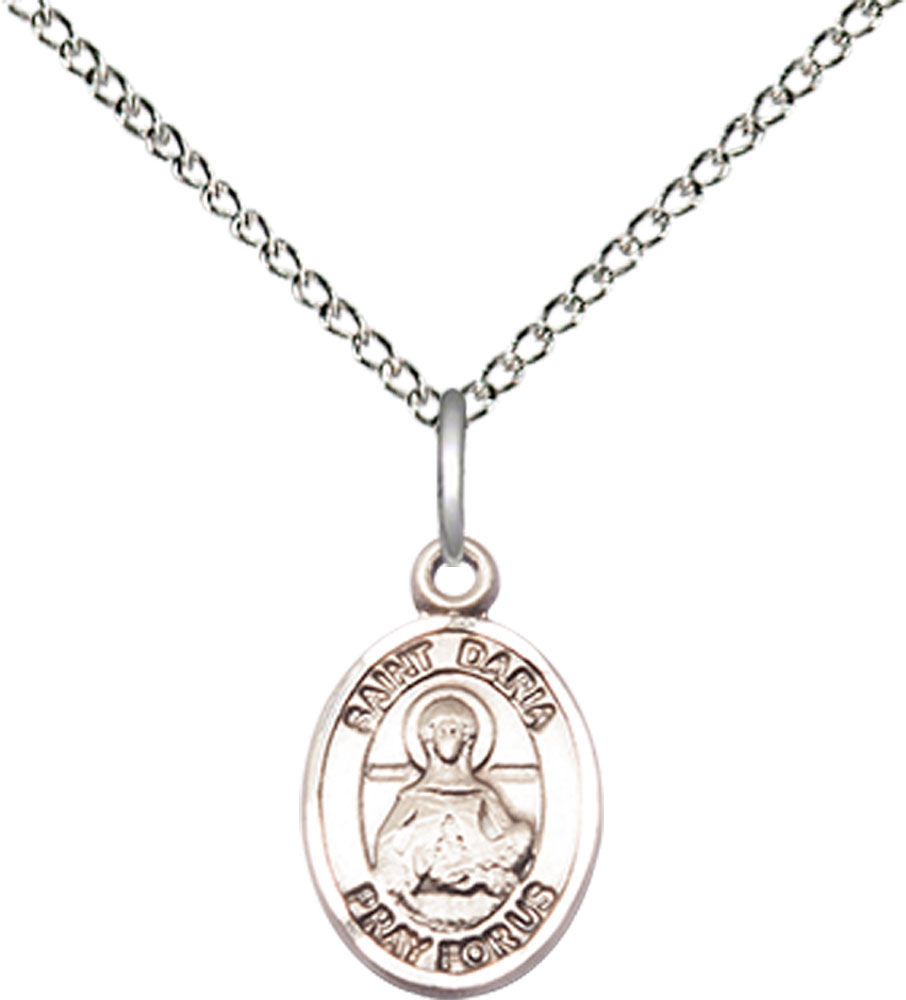 Sterling Silver Saint Daria Pendant on a 18 inch Sterling Silver Light Curb chain