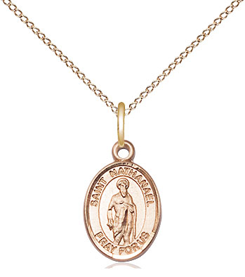 14kt Gold Filled Saint Nathanael Pendant on a 18 inch Gold Filled Light Curb chain