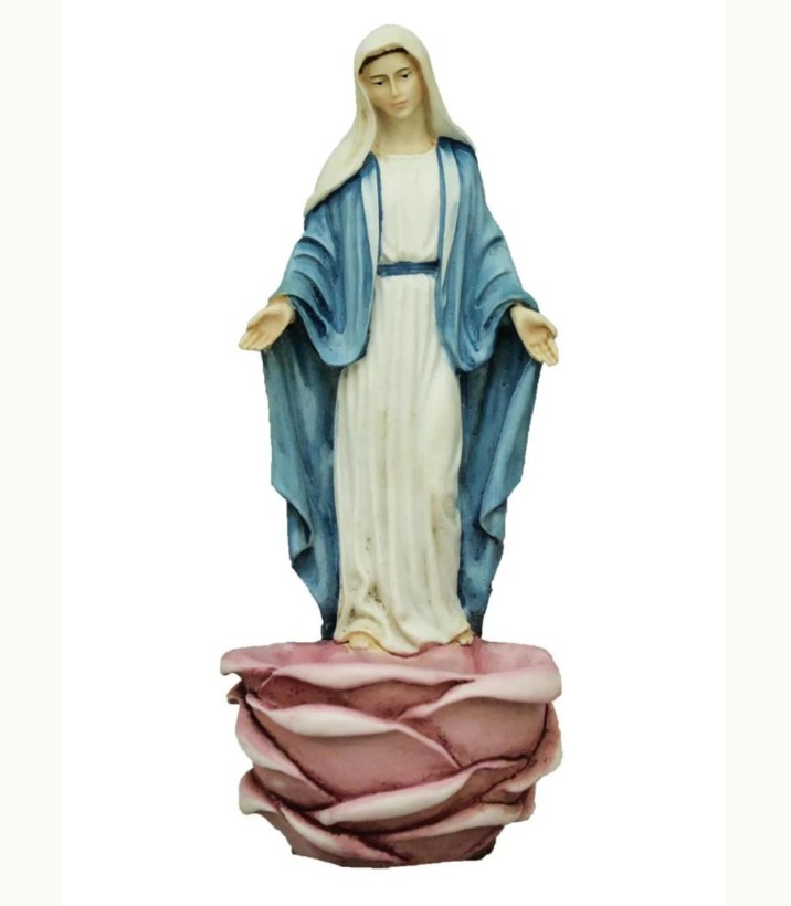 Lady of Grace font (pink bowl, hand-painted, 6&quot;