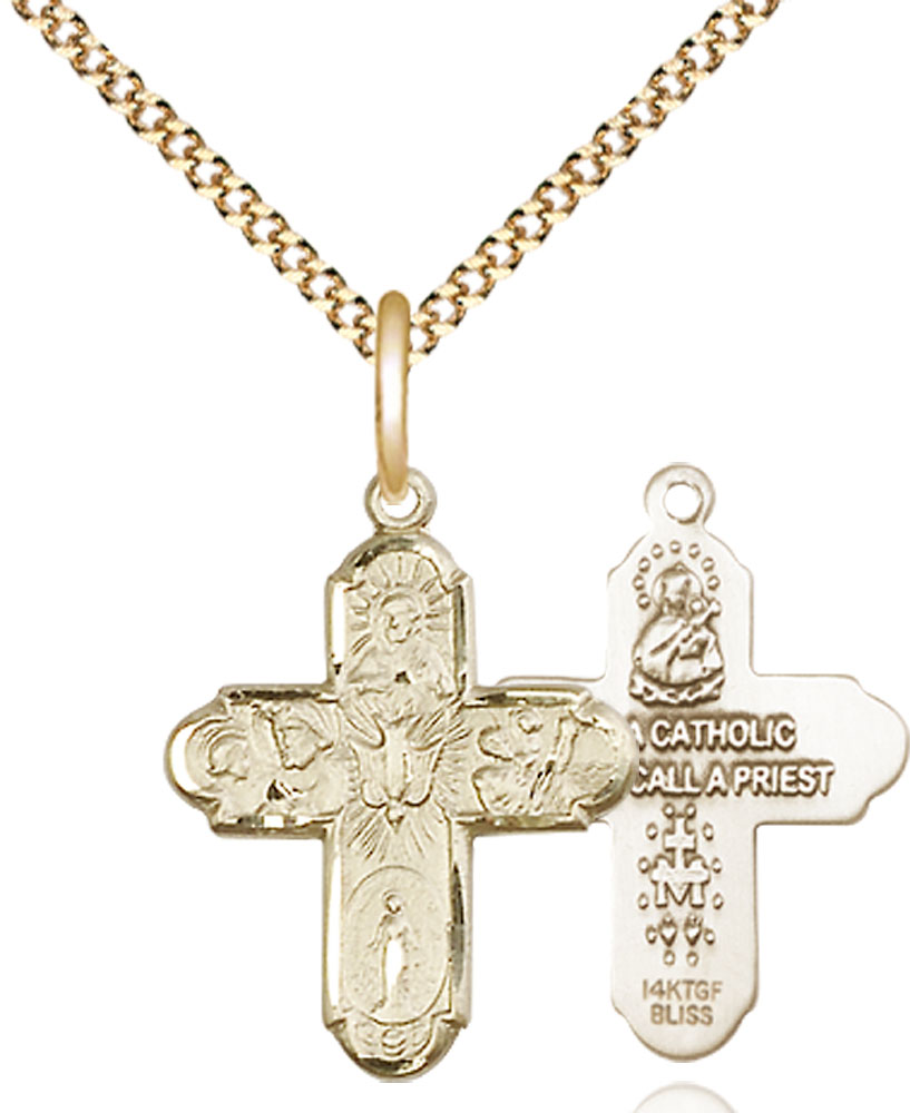 14kt Gold Filled 5-Way Pendant on a 18 inch Gold Plate Light Curb chain