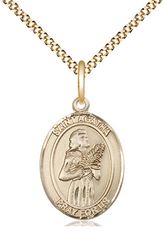 14kt Gold Filled Saint Agatha Pendant on a 18 inch Gold Plate Light Curb chain