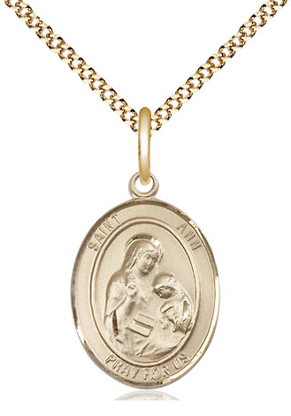 14kt Gold Filled Saint Ann Pendant on a 18 inch Gold Plate Light Curb chain