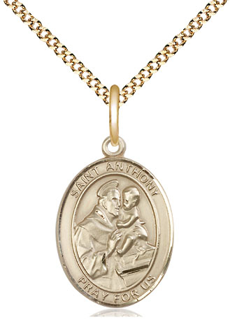 14kt Gold Filled Saint Anthony of Padua Pendant on a 18 inch Gold Plate Light Curb chain