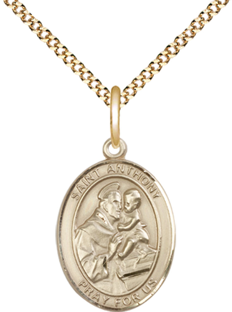 14kt Gold Filled Saint Anthony of Padua Pendant on a 18 inch Gold Plate Light Curb chain