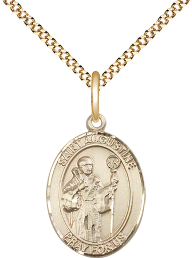 14kt Gold Filled Saint Augustine Pendant on a 18 inch Gold Plate Light Curb chain