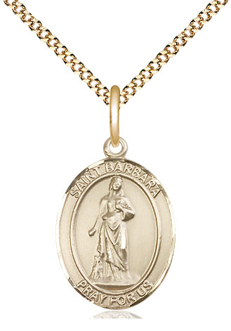 14kt Gold Filled Saint Barbara Pendant on a 18 inch Gold Plate Light Curb chain